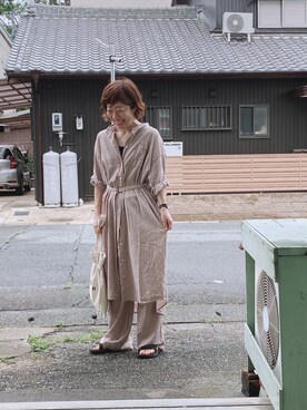 「ニコアンド」｜「アイテム（シャツワンピース）」を使った、りかさん（レディース・161cm）の夏コーディネート