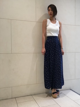 「MAISON DE REEFUR（メゾンドリーファー）のハート&ドット ワイド パンツ（その他パンツ、ブルー系）」を使った、AIRI KAWASAKIさん（レディース・166cm）の春コーディネート