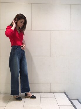 「MAISON DE REEFUR（メゾンドリーファー）のハイツイスト コットン リブ カーディガン（カーディガン/ボレロ、レッド系）」を使った、AIRI KAWASAKIさん（レディース・166cm）の夏コーディネート