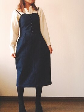 「花見コーデ」｜「アイテム（ジャンパースカート）」を使った、ARISAさん（レディース・148cm）の春コーディネート