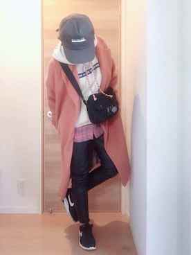 「カラーコート」｜「アイテム（帽子）」を使った、瑞泉さん（レディース・157cm）の冬コーディネート