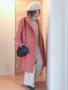 「カラーコート」｜「アイテム（ハンチング/ベレー帽）」を使った、瑞泉さん（レディース・157cm）の冬コーディネート