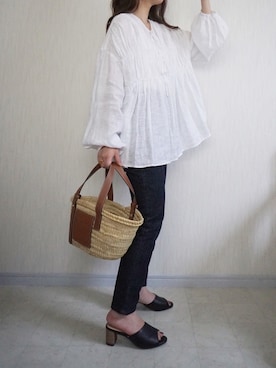 「MOUSSY（マウジー）のMVS SKINNY（デニムパンツ）」を使った、m i n a m iさん（レディース・149cm）の夏コーディネート