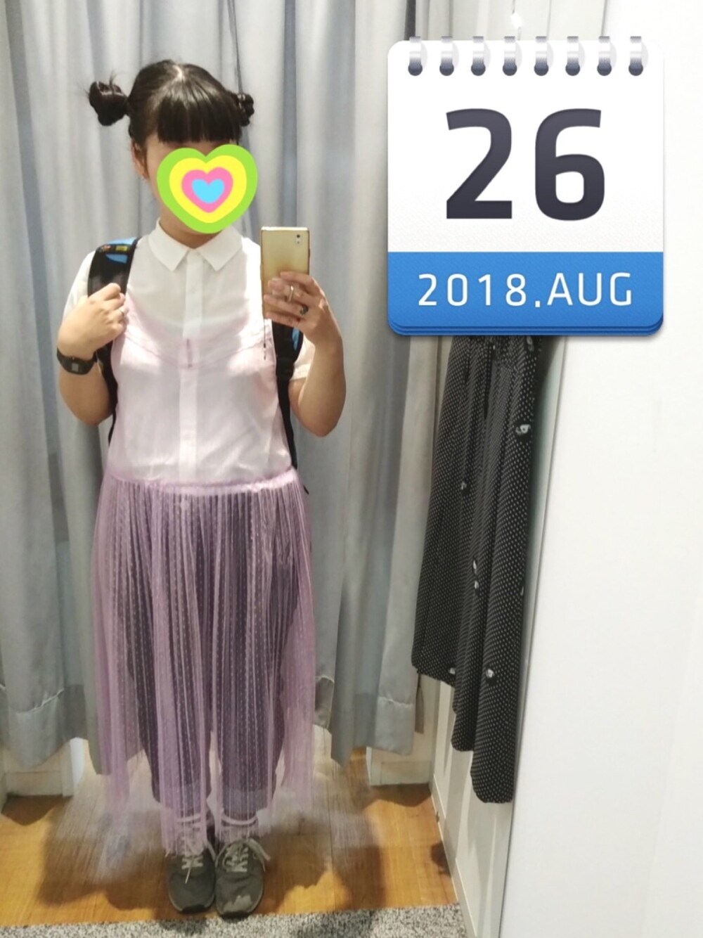 「プチプラ、ツインお団子、白ブラウス、シースルー、原宿、誕生日、Kawaii」｜「w closetのドットチュールワンピース×Tシャツセット（ワンピース/ドレス、ピンク系）」を使った、恋するラララさん（レディース・152cm）の春コーディネートの1枚目の写真