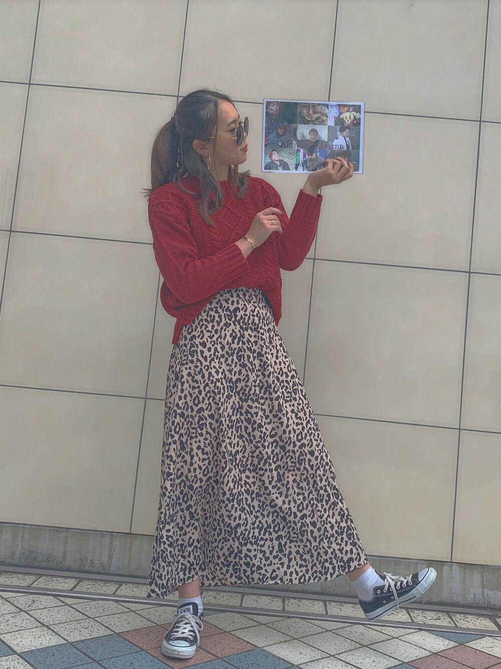 「参戦服、お洒落さんとつながりたい、converse」｜「GRLのレオパード柄ロングスカート（スカート、ベージュ系）」を使った、ゆうちんさん（レディース・166cm）の夏コーディネートの1枚目の写真