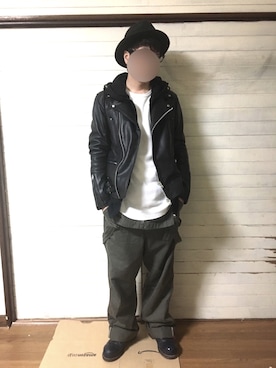 「L.H.P（エルエイチピー）のアイテム（ライダースジャケット）」を使った、tommyさん（メンズ・167cm）の冬コーディネート