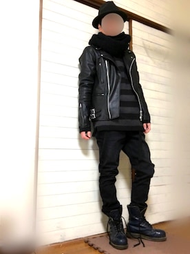 「L.H.P（エルエイチピー）のアイテム（ライダースジャケット）」を使った、tommyさん（メンズ・167cm）の冬コーディネート