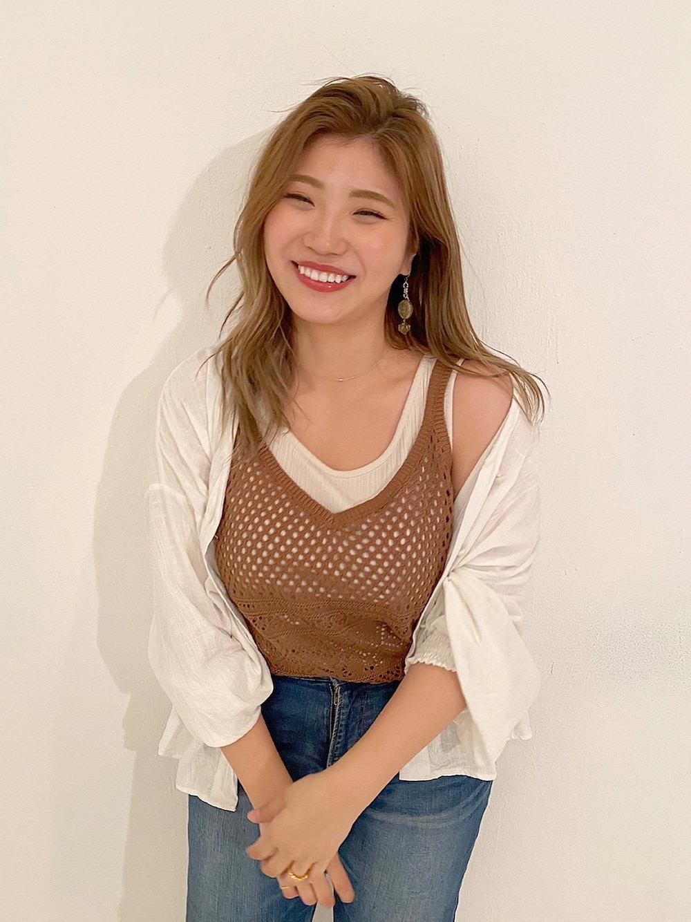 「ぽっちゃり、ぽっちゃりコーデ、ももコーデ、シンプル、プチプラコーデ、大人カジュアル、タンクトップ」｜「Live in comfortのアイテム（タンクトップ、ブラウン系）」を使った、momo.さん（レディース・162cm）の夏コーディネートの1枚目の写真