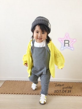 「ベルイエロー」｜「アイテム（サロペット/オーバーオール）」を使った、A★R さん（キッズ・80cm）の春コーディネート