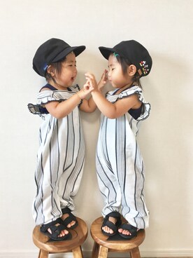「海」｜「アイテム（サロペット/オーバーオール）」を使った、A★R さん（キッズ・80cm）の夏コーディネート
