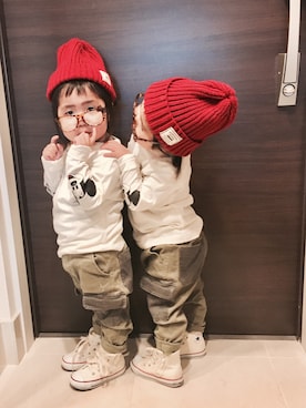 「コンバース ハイカット」｜「アイテム（ニットキャップ/ビーニー）」を使った、A★R さん（キッズ・90cm）の春コーディネート