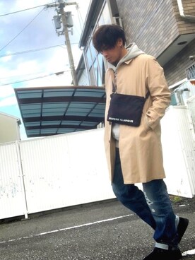 「URBAN RESEARCH Sonny Label（アーバンリサーチサニーレーベル）のアイテム（ステンカラーコート）」を使った、kami.さん（メンズ・172cm）の冬コーディネート