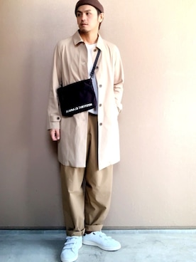 「URBAN RESEARCH Sonny Label（アーバンリサーチサニーレーベル）のアイテム（ステンカラーコート）」を使った、kami.さん（メンズ・172cm）の春コーディネート
