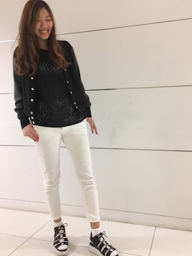 「ホワイトデニム」｜「アイテム（ライダースジャケット）」を使った、N.Naoさん（レディース・172cm）の春コーディネート