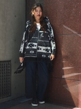 「秋冬」｜「アイテム（ポンチョ）」を使った、N.Naoさん（レディース・172cm）の秋コーディネート