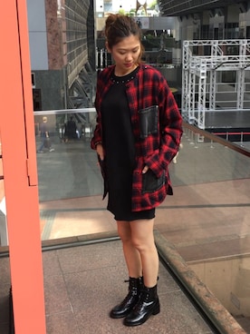 「DIESEL（ディーゼル）のアイテム（ノーカラージャケット）」を使った、N.Naoさん（レディース・172cm）の秋コーディネート