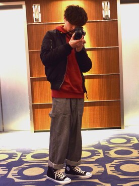 「オールスター」｜「アイテム（MA-1）」を使った、いっせいさん（メンズ・175cm）の秋コーディネート