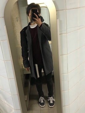 「スウエット」｜「アイテム（チェスターコート）」を使った、まさん（メンズ・174cm）の冬コーディネート