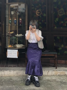 「ビーズバッグ」｜「アイテム（ブーツ）」を使った、星野りよんさん（レディース・152cm）の夏コーディネート
