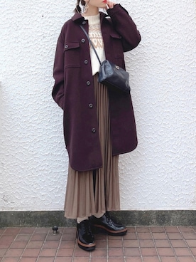 「GU（ジーユー）のアイテム（ステンカラーコート）」を使った、kaoruさん（レディース・158cm）の冬コーディネート
