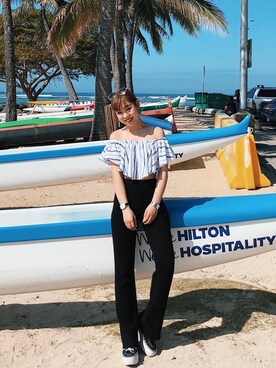 「MURUA（ムルーア）のFitリブニットPT（その他パンツ）」を使った、mihoyokotaさん（レディース・156cm）の春コーディネート