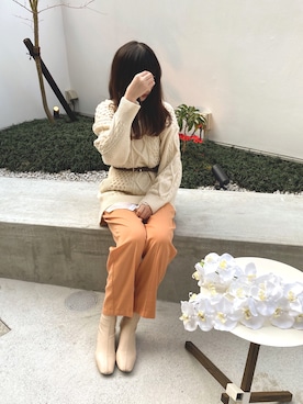 「DHOLIC（ディーホリック）のスクエアアンクルブーツ（ブーツ）」を使った、yuriさん（レディース・160cm）の冬コーディネート