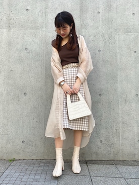 「DHOLIC（ディーホリック）のスクエアアンクルブーツ（ブーツ）」を使った、yuriさん（レディース・160cm）の春コーディネート