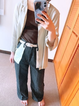 「Mila Owen（ミラオーウェン）のヴィンテージオープンカラーブラウス（シャツ/ブラウス、グリーン系）」を使った、akieさん（レディース・152cm）の春コーディネート