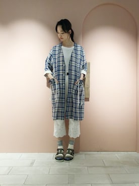 「アイテム（サンダル、グリーン系）」を使った、ぴのこさん（レディース・172cm）の夏コーディネート