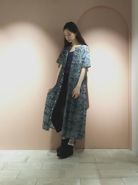 「総柄トップス」｜「アイテム（ワンピース/ドレス）」を使った、ぴのこさん（レディース・172cm）の夏コーディネート