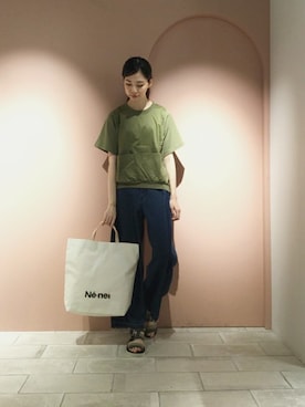 「アイテム（サンダル、グリーン系）」を使った、ぴのこさん（レディース・172cm）の夏コーディネート