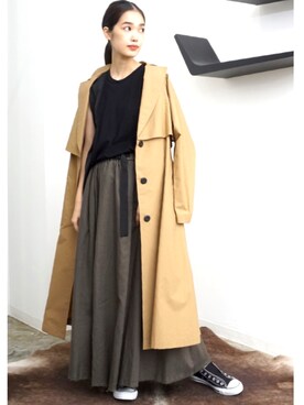 「マキシスカート」｜「アイテム（トレンチコート）」を使った、Saoriさん（レディース・158cm）の秋コーディネート