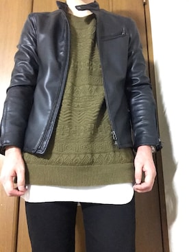 「BACK NUMBER（バックナンバー）のアイテム（ライダースジャケット）」を使った、あっしゅさん（メンズ・173cm）の秋コーディネート
