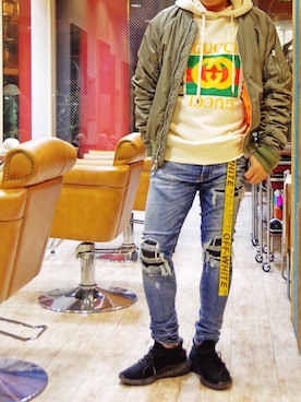 「OFF-WHITE」｜「アイテム（MA-1）」を使った、mar-☆さん（メンズ・170cm）の秋コーディネート