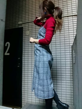 「インスタ映え」｜「アイテム（ワンピース/ドレス）」を使った、MANAさん（レディース・170cm）の冬コーディネート