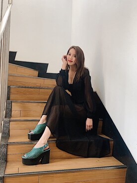 スウィッチングロングワンピースを使ったレディース人気ファッションコーディネート Wear