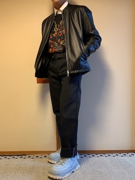 「JOURNAL STANDARD（ジャーナルスタンダード）のアイテム（ライダースジャケット）」を使った、ばし　157cmさん（メンズ・157cm）の冬コーディネート