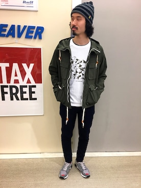 「is-ness（イズネス）のアイテム（ニットキャップ/ビーニー）」を使った、OGAWAさん（メンズ・175cm）の冬コーディネート
