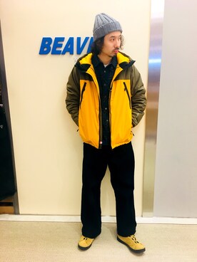 「ウールシャツ」｜「アイテム（ダウンジャケット/コート）」を使った、OGAWAさん（メンズ・175cm）の秋コーディネート