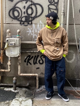 「and wander（アンドワンダー）のアイテム（トップス）」を使った、OGAWAさん（メンズ・175cm）の冬コーディネート