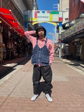 「POLeR（ポーラー）のアイテム（ハット）」を使った、OGAWAさん（メンズ・175cm）の春コーディネート