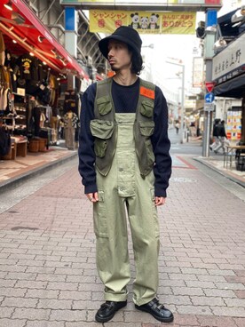 「アーミー」｜「アイテム（サロペット/オーバーオール）」を使った、OGAWAさん（メンズ・175cm）の春コーディネート