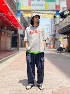 「WILD THINGS（ワイルドシングス）のアイテム（帽子）」を使った、OGAWAさん（メンズ・175cm）の夏コーディネート