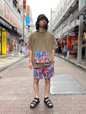 「and wander（アンドワンダー）のアイテム（帽子）」を使った、OGAWAさん（メンズ・175cm）の夏コーディネート