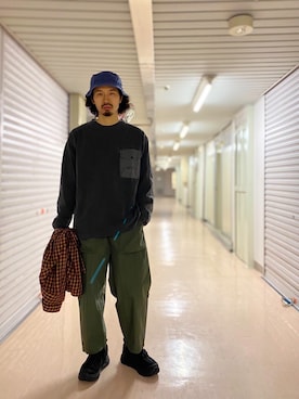 「COBRA CAPS（コブラキャップス）のアイテム（帽子）」を使った、OGAWAさん（メンズ・175cm）の冬コーディネート