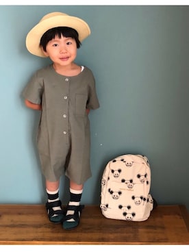 「サンダルに靴下」｜「アイテム（オールインワン・サロペット）」を使った、kanatoさん（キッズ・90cm）の夏コーディネート