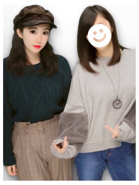 「ハイウエストパンツ」｜「アイテム（ハンチング/ベレー帽）」を使った、minori.さん（レディース・159cm）の冬コーディネート