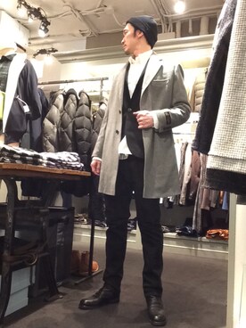 「CPH（シーピーエイチ）のアイテム（ニットキャップ/ビーニー）」を使った、Toshiyukiさん（メンズ・181cm）の冬コーディネート