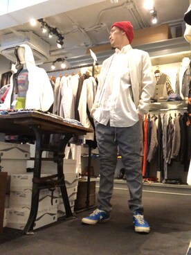 「CPH（シーピーエイチ）のアイテム（ニットキャップ/ビーニー）」を使った、Toshiyukiさん（メンズ・181cm）の春コーディネート