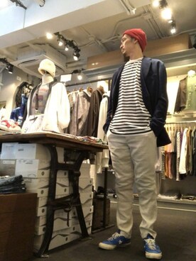 「CPH（シーピーエイチ）のアイテム（ニットキャップ/ビーニー）」を使った、Toshiyukiさん（メンズ・181cm）の夏コーディネート
